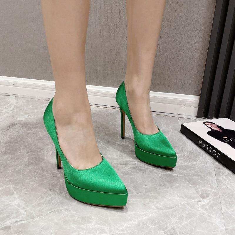 Saténové lodičky Ženy se špičatou špičkou Módní Runway Platforma Vysoké podpatky Dámské Sexy Společenské šaty Boty na ples Nazouváky na jehlové lodičky