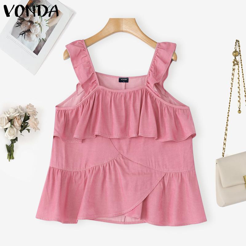 VONDA Femei Vară Bretele Fără Mâneci Straturi Neregulate Volane Maiouri Casual
