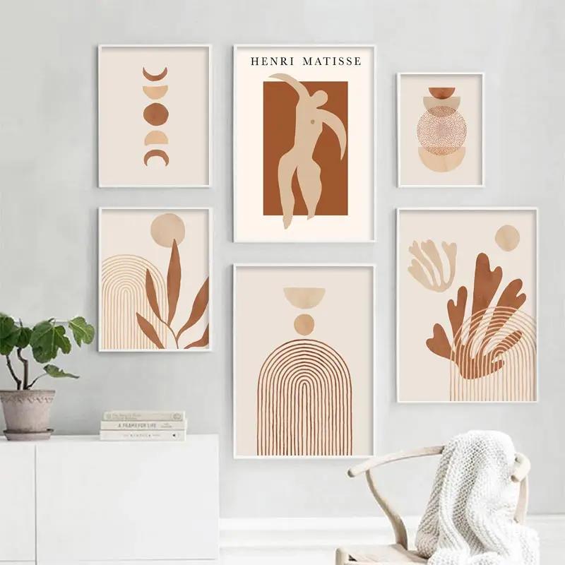 Boho Wandposter Abstrakte Figuren Korallenlinien Malerei Beige Matisse Wand Kunstdrucke Nordische Wandbilder Wohnzimmer Wohnkultur