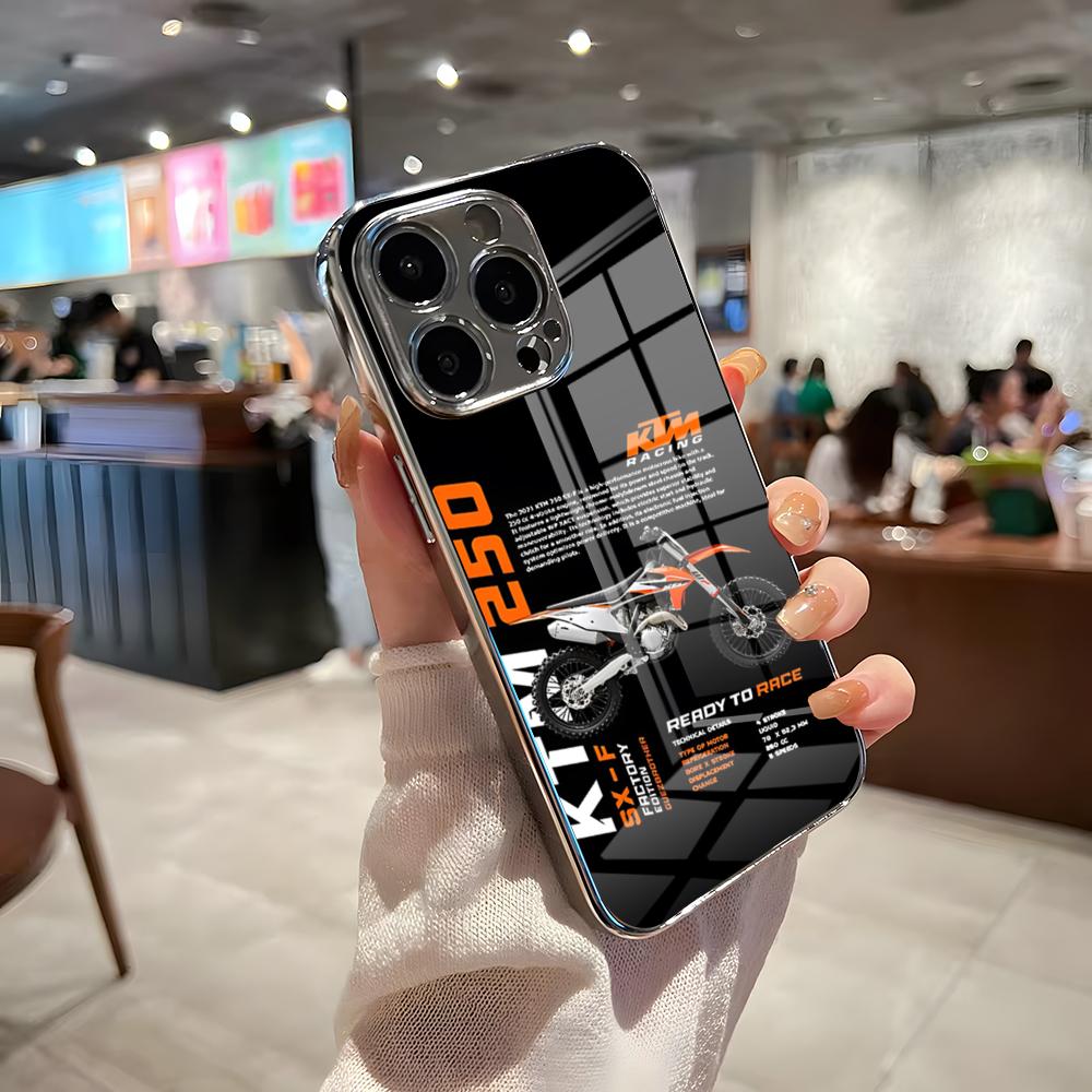 Motorcycle Racing K-KTMES Phone Case For IPhone 17 Pro Max 15 Pro 16 14 Plus 12 13 Mini 11 Pro Shockproof Electroplated Glass Co