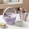 Makeup Brush Cleaning Bucket Portable with Built-in Silicone Scrubber Multi-Textured Surface TPR+PP Material for Beauty