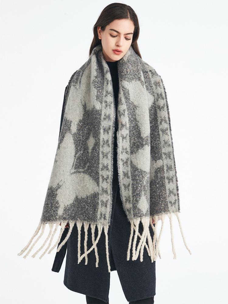 Women Winter Retro Knitted Scarf Headscarf Ladies Casual Animal Print Tassel Warm Scarve Mujer Foulard Thick Wrap Shawl New