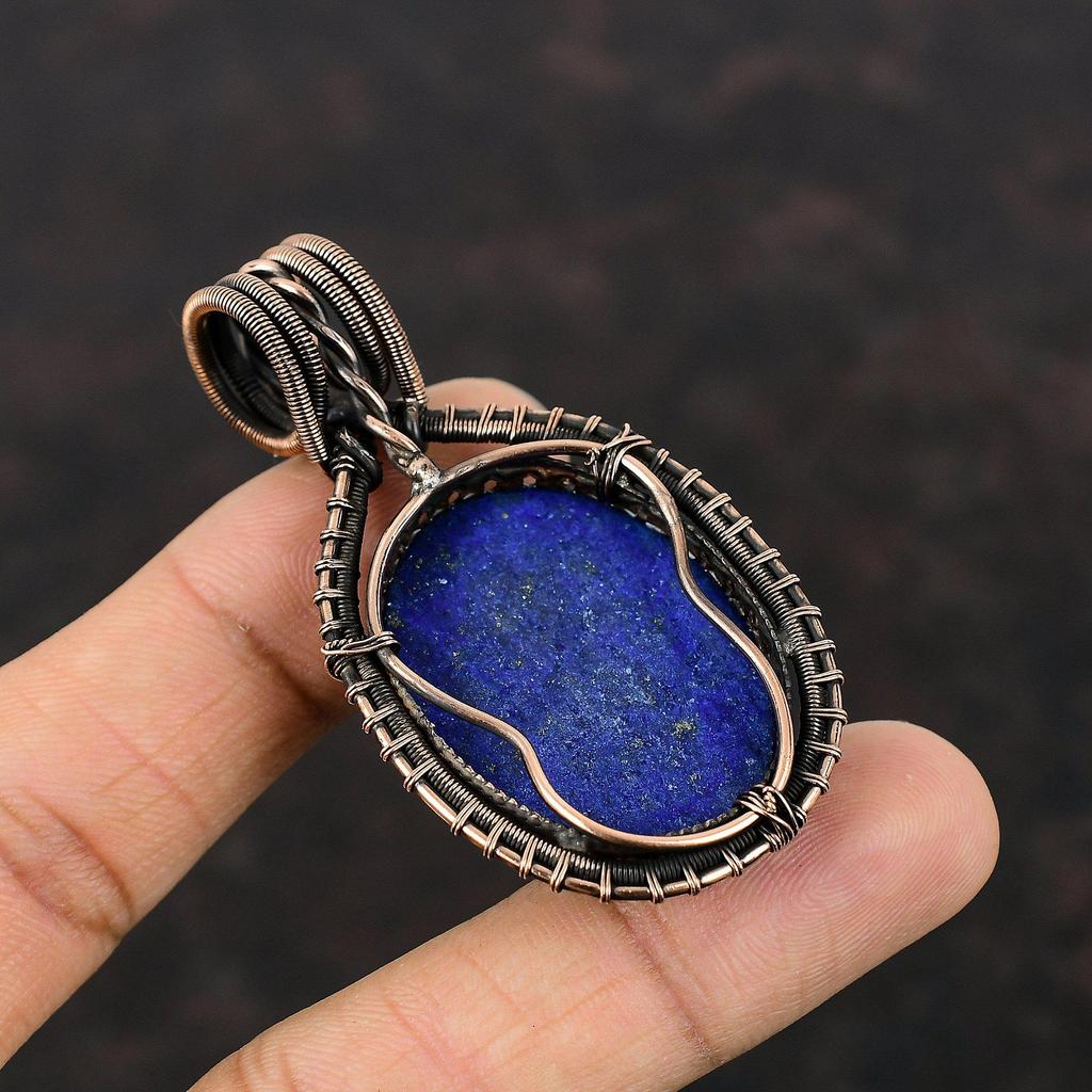 Lapis Lazuli Pendant Copper Wire Wrapped Gemstone Pendant Lapis Lazuli Jewelry Handmade Copper Wire Wrap Jewelry Wedding Gift Healing Stone