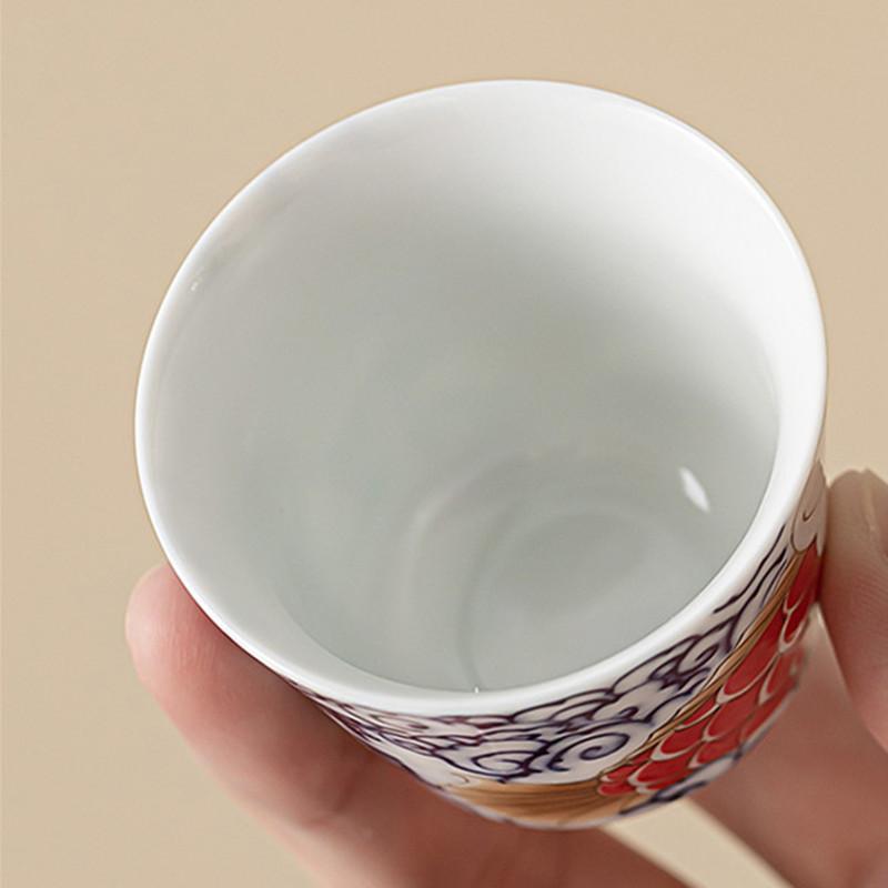 1 Pc Chinese Vintage Porcelain Tea Cup Handmade Dragon Fish Ceramic Teacup Household Tea Bowl Teaware Personal Meditation Cup