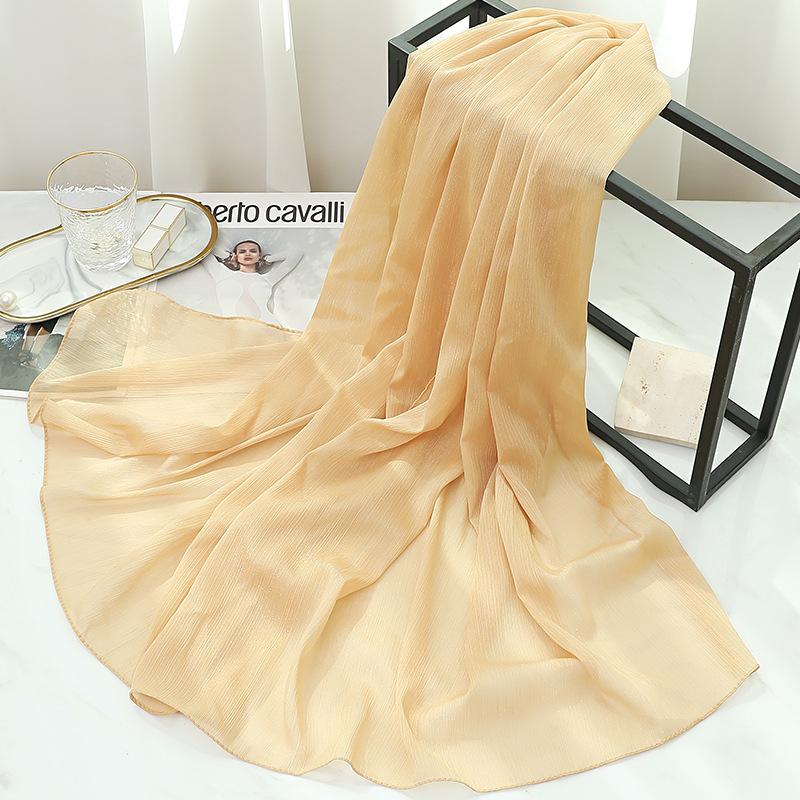170X70Cm Silk Scarf Shawl Solid Southeast Asian Headscarf Large Travel Shawl Versatile Textured Chiffon Scarf Wrap Poncho Hijabs