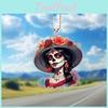 Acrylic Decor Car Halloween Skull Flower Hat Design Pendant For Interior Auto