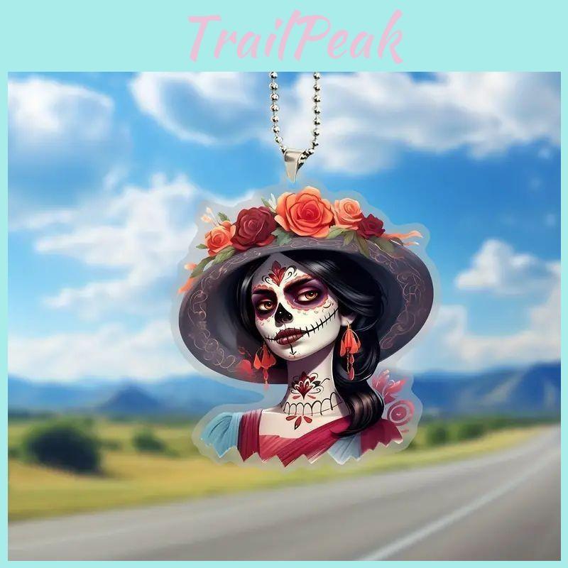 Acrylic Decor Car Halloween Skull Flower Hat Design Pendant For Interior Auto