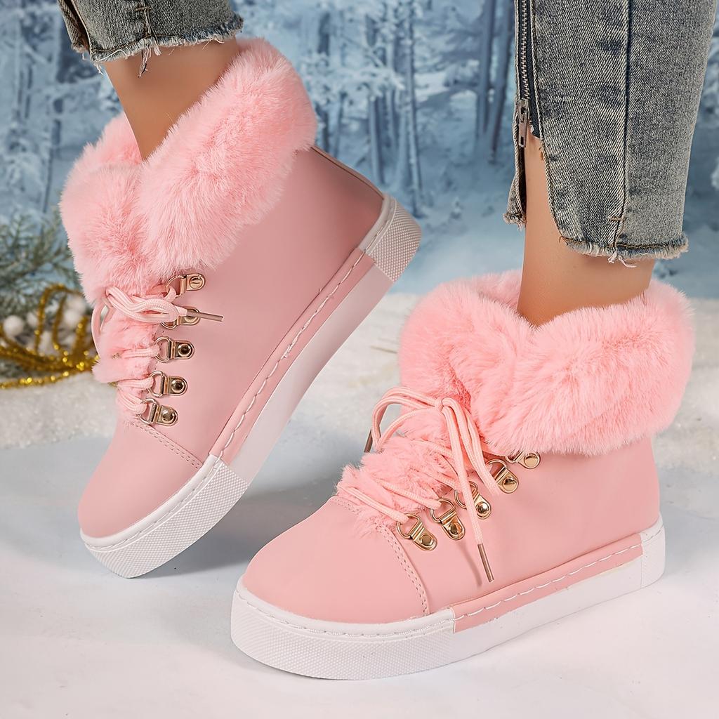 New Winter Short-top Long-furmed Leather Snow Boots for Women, Plus-size Fleece and Thickened Cotton Boots