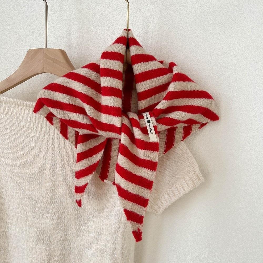 Solid Color Knitted Triangle Scarf Striped Cross Neckerchief Sweet Cross Scarves Autumn Winter