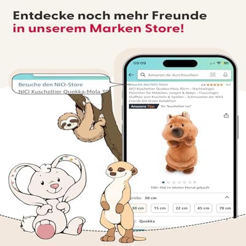 NICI Plush Bear Bendix 13cm Green Strawberry Bear Plush Toy Keychain Cuddly Stuffed Animal 49435