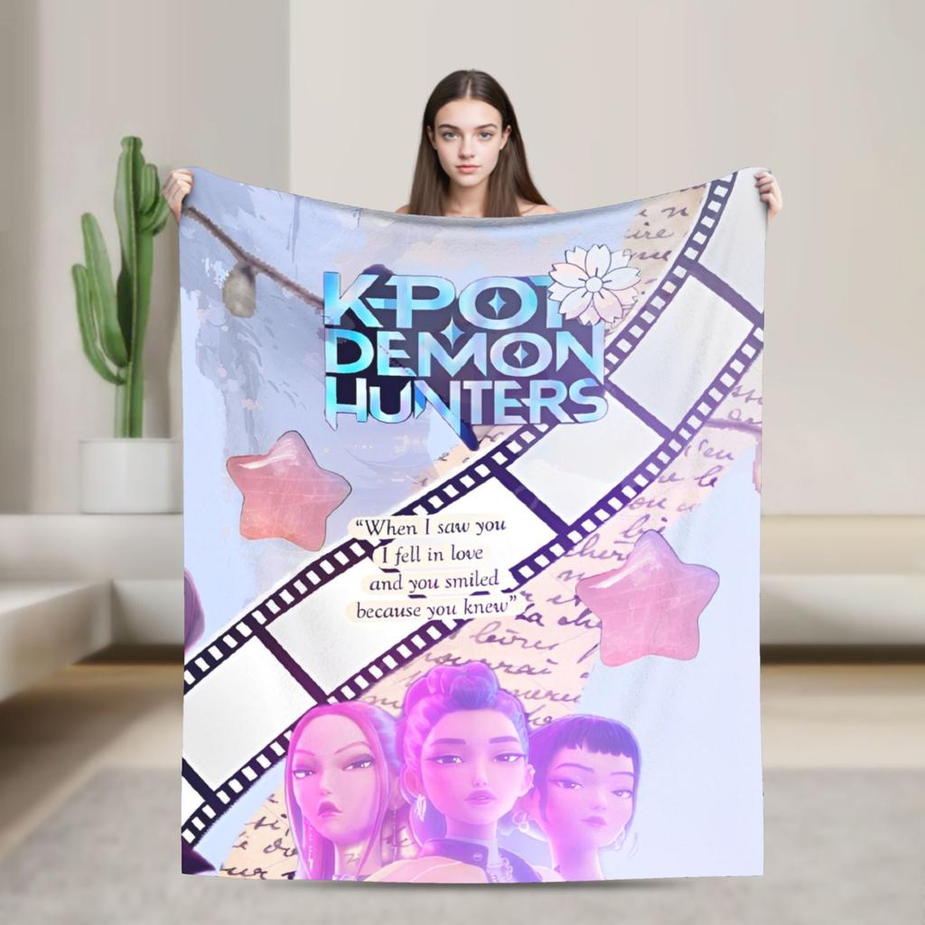 Kpop Demons Huntrix Hunters Flannel Blankets Rumi Mira Joey Creative Throw Blanket for Bedspread 125*100cm Rug Piece Soft