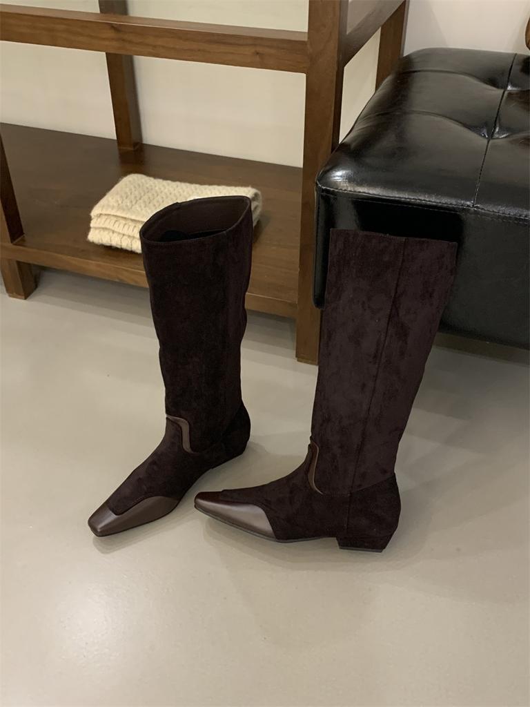 Suede boots women's 2025 autumn and winter square head inner height increase thick heel fashion boots women's western knight boots