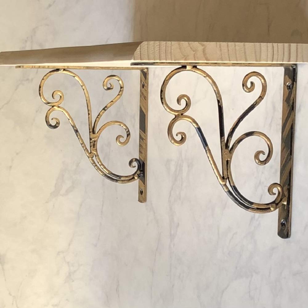 

MASOUDITRADING Shelf Bracket, Iron, 18cm [Set of 2], L-shaped Angle, Antique Gold Color, 18cm