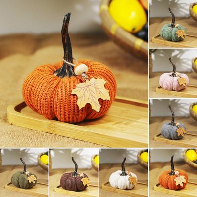 Mini Knit Pumpkins Desktop Ornaments Autumn Fabric Artificial Pumpkin Crafts for Fall Thanksgiving Harvest Festival Halloween Home Decor