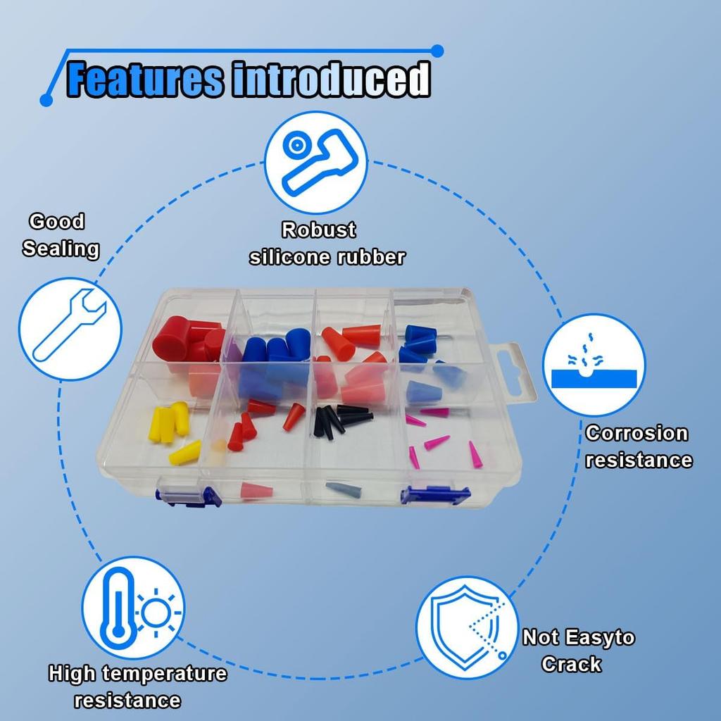 40 ST Högtemperatur 1/16" till 3/4" Koniskt pluggkit i silikongummi, 8 storlekar Koniska proppar, Flexibla & Återanvändbara Pulverlackeringsmaterial för