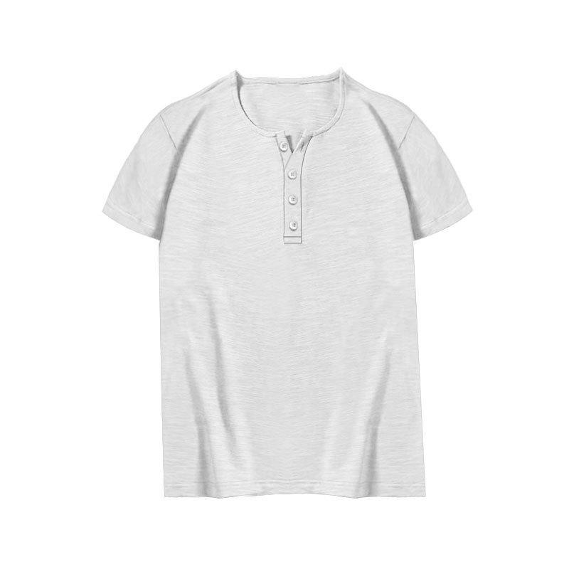 Heavyweight Bamboo Henry Collar Men's T-shirt Short-sleeved Summer Casual American Big Size Solid Colour Men's Button Up Tops