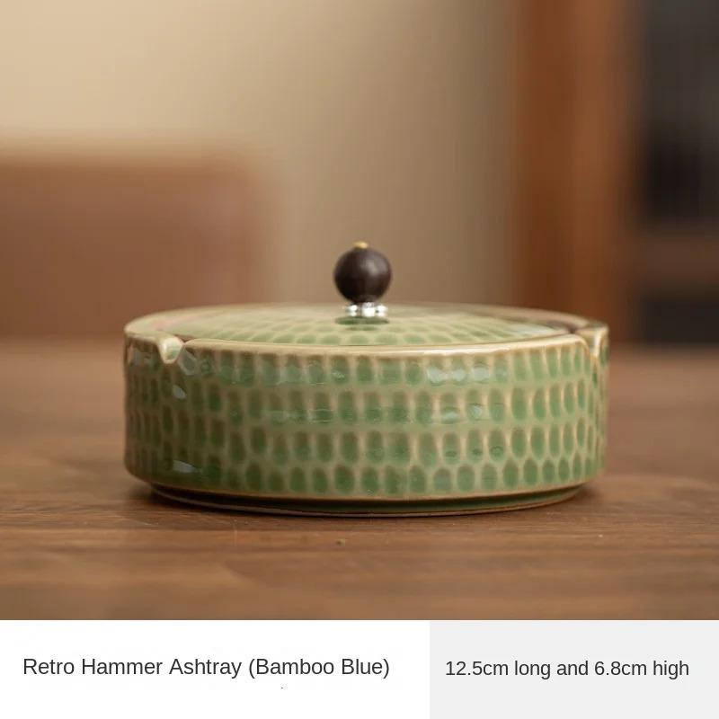 Vintage Ceramics Ashtray Living Room with Lid Anti Fly Ash Ceramic Cigar Ashtray Decoration Chinese Home Decoration Art Friend