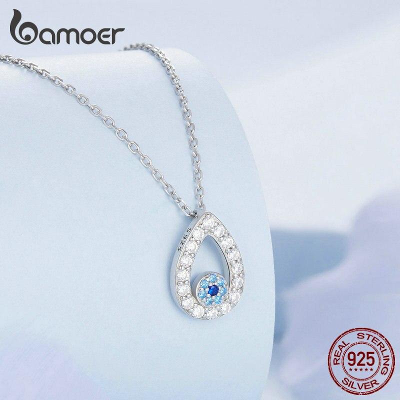 

BAMOER, стерлинговое серебро 925 пробы, форма капли воды, синий циркон, кулон «Глаз дьявола», ожерелье для женщин, классическая цепочка на шею, ювелирные изделия 925 silver