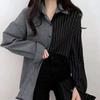 Frühling und Herbst Neue Ära-reduzierend Retro Nischen-Design Kontrastierendes Gestreiftes Hemd Damen Übergröße Lässiges Oberteil