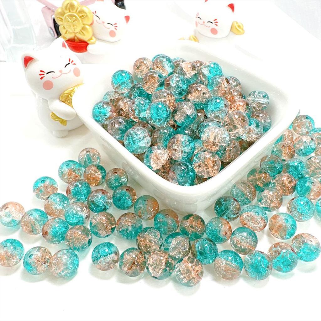 10mm Crackle Glass Round Beads, Loose Spacer Beads DIY Accessories for Bracelet Making 50pcs