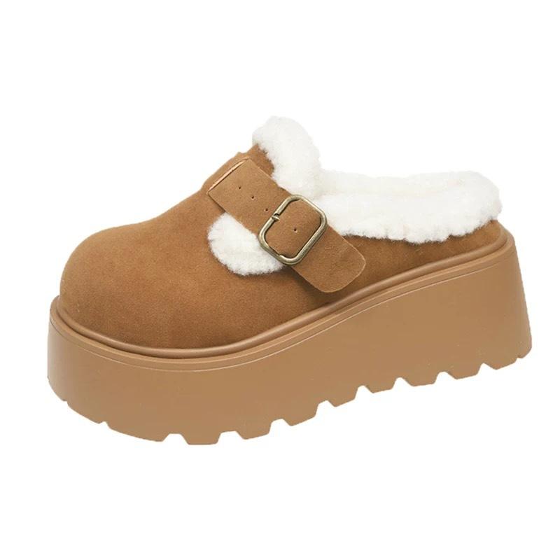 thick-soled cotton slippers women's 2025 snow boots Birkenstock boots women's piled thickened fluffy warm winter cotton shoes bread shoes