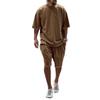 European Plus Size Casual Men's Set: Loose Short Sleeve T-shirt & Solid Color Shorts