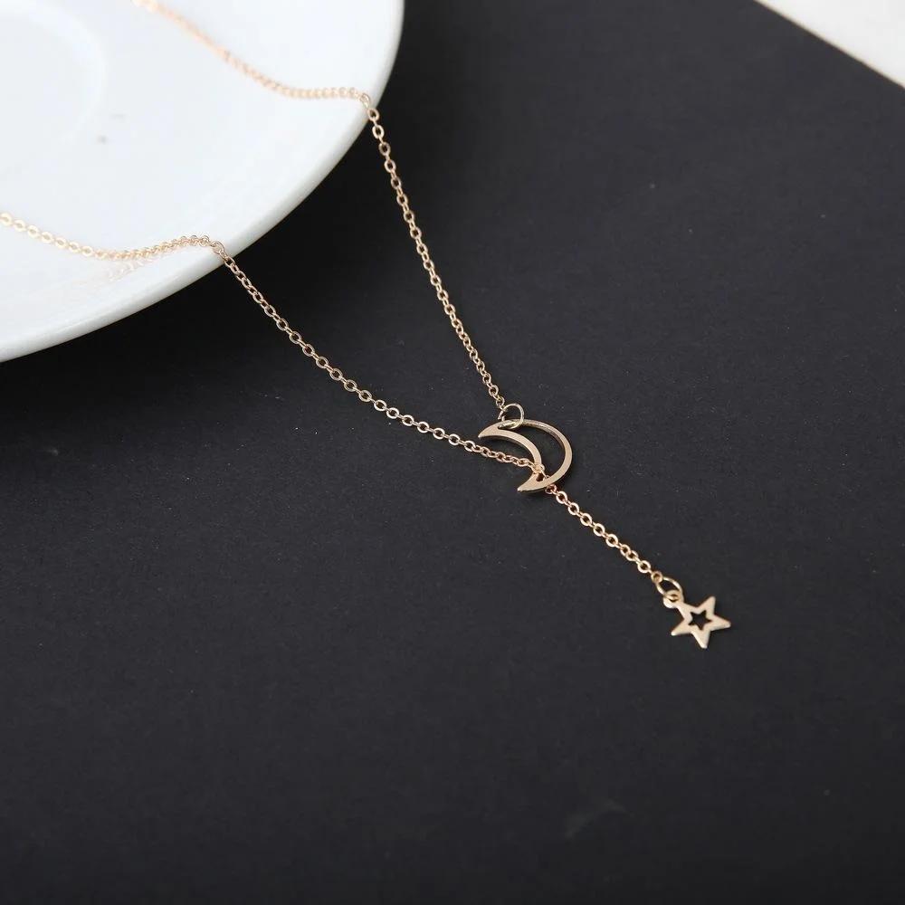 Personalized Korean Star Pendant Tassel Necklace for Women Hollow Star Moon Collar Sweater Necklace