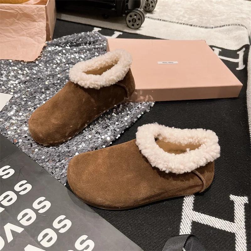 Fashion Outdoor Warm Snow Boots 2024 Winter Ankle Women's Boots Women Solid Sewing Round Toe Slip On Low Flat with Casual Shoes Female