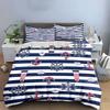 3Pcs Navy Striped Anchor Lighthouse Duvet Cover Set Nautical Wheel Seashell Bedding Single Double King Queen Gift