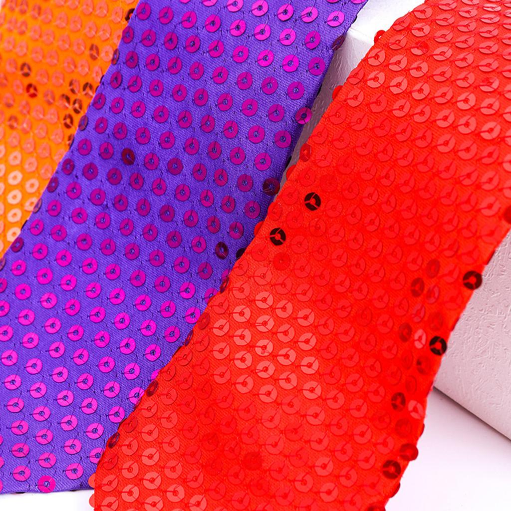 Unisex Pre-Tied Necktie with Adjustable Zipper Design Shiny Sequins Skinny Tie for Weddings Graduation Party Costume