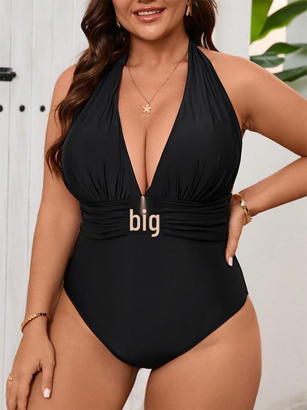 Sexy Badeanzug in Übergröße mit tiefem V-Ausschnitt, Netzstoff, und langem Rock-Set