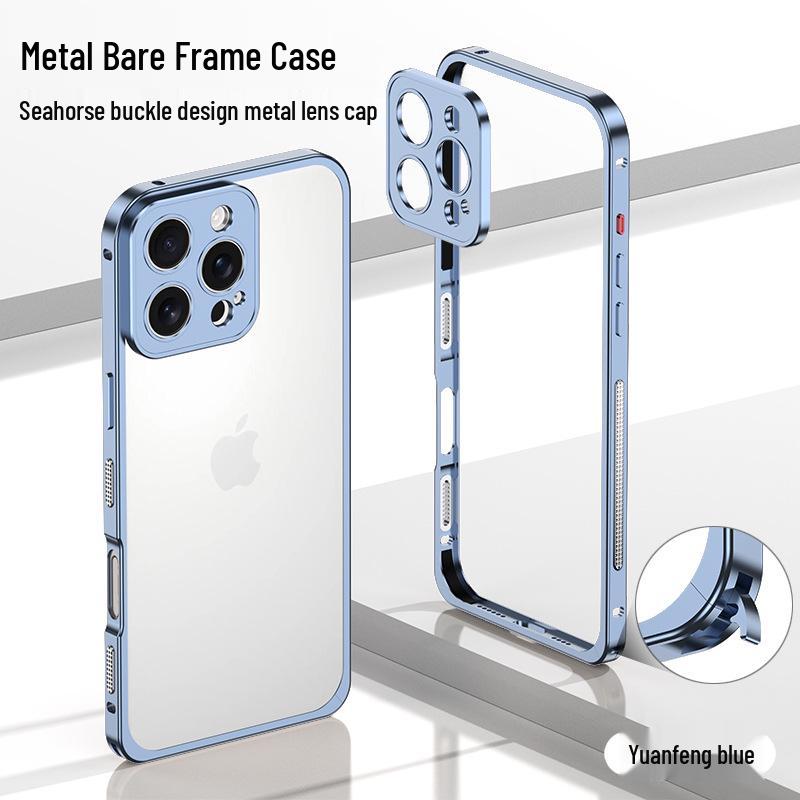 Ultra-Thin Lightweight Metal Frame iPhone 16/15 Pro Case with Seahorse Buckle Design and Heat Dissipation