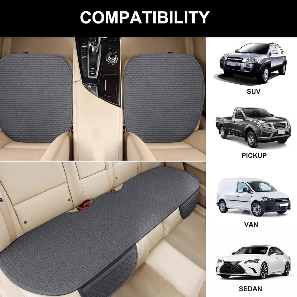 3PCS Car Seat Covers Cushion Pad Breathable Anti Slip Auto Seat Protector Pad With Storage Pocket Universal Fit For Most Automotive, Truck, SUV, And