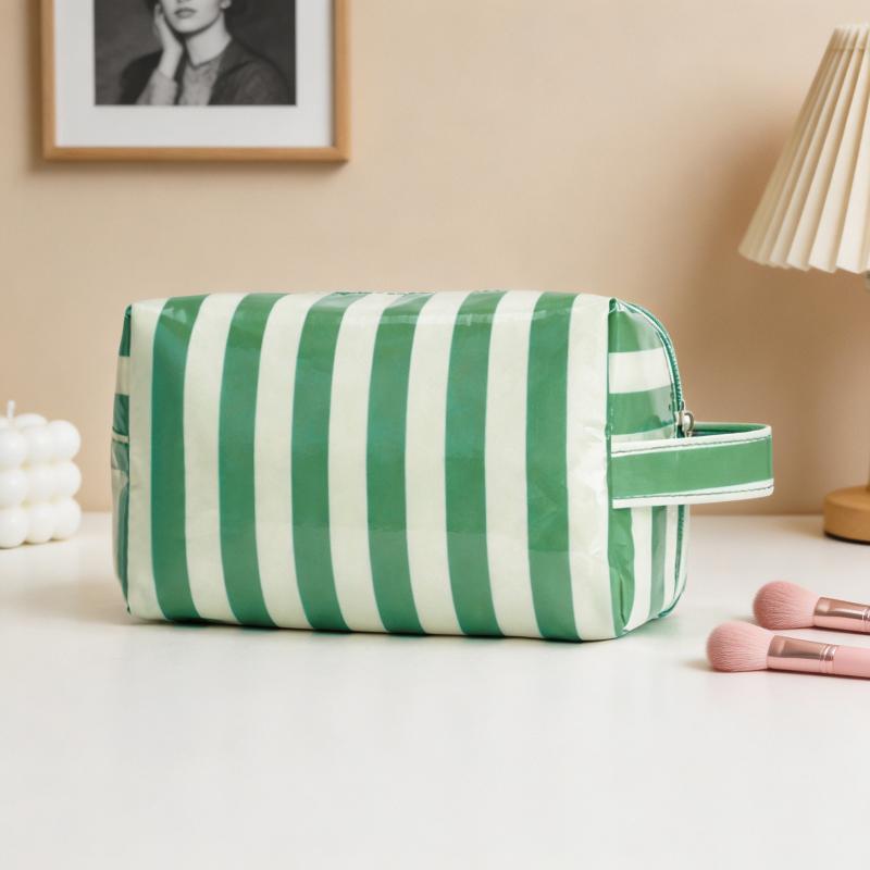 Stylish Strip Makeup Bag Portable Travel Large Capacity Lipstick Storage Bag Handbag Cosmetic Bag Toiletry Bags Girls Gifts