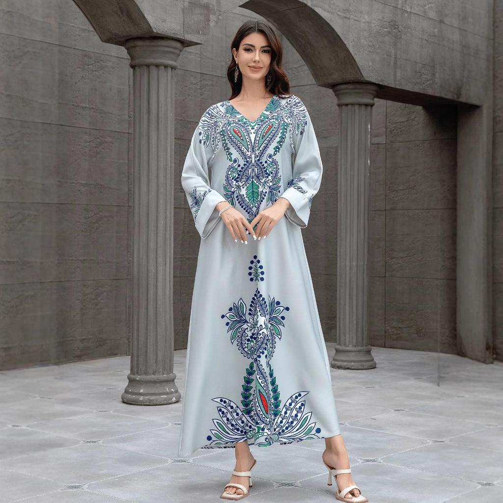 SW0827 Middle Eastern Beaded Abaya: Elegant Cross-Border Muslim Women's Long Robe Dress