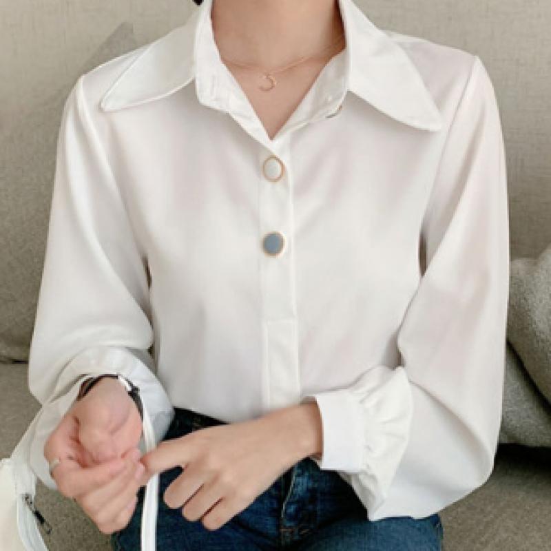 Shop Women Office Loose Fit Big Collar Long Sleeve Blouse Wdms Wbl Ts12255654