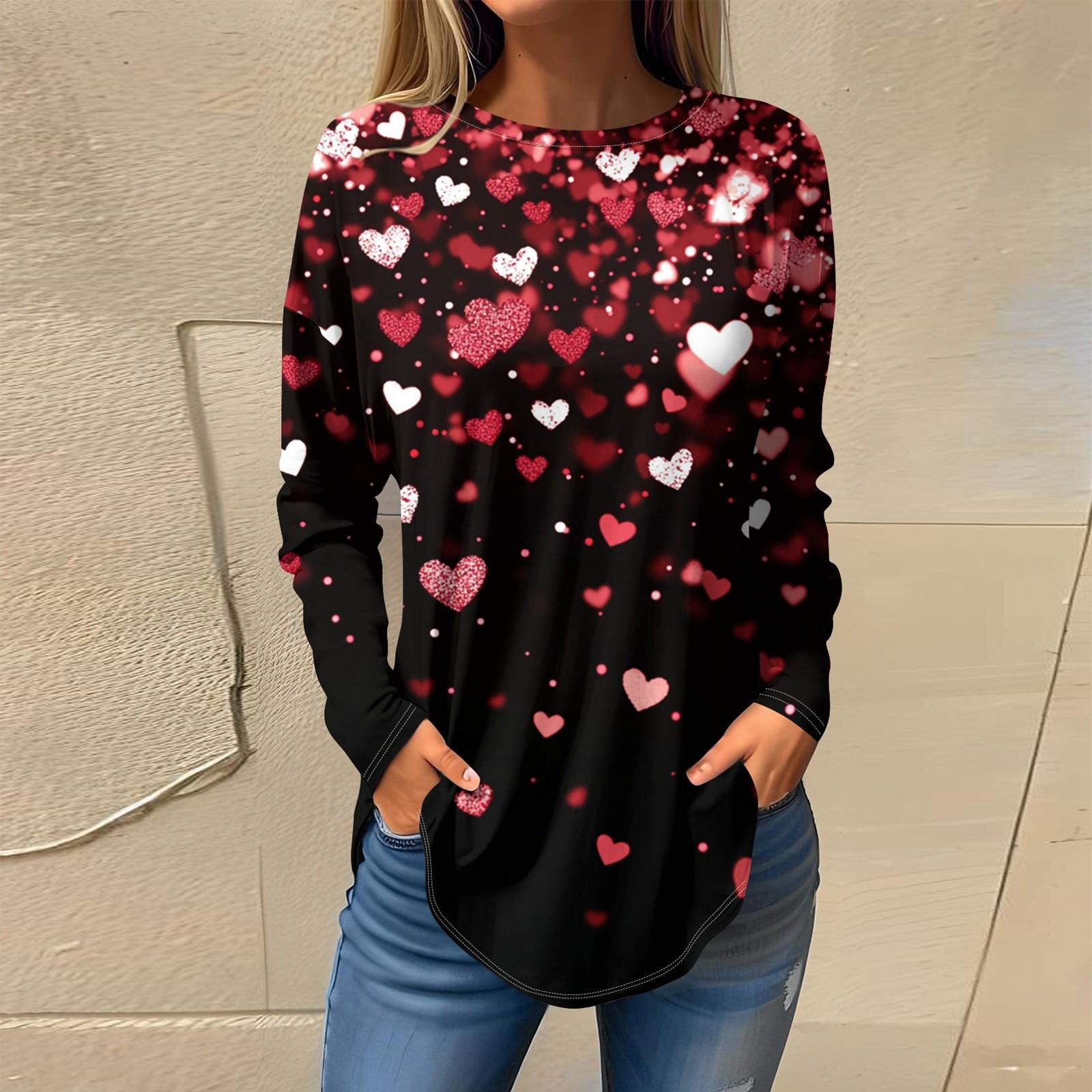 

Футболки женские осенние повседневные рубашки с длинным рукавом толстовка винтажный графический принт топ пуловер ко Дню святого Валентина L винный