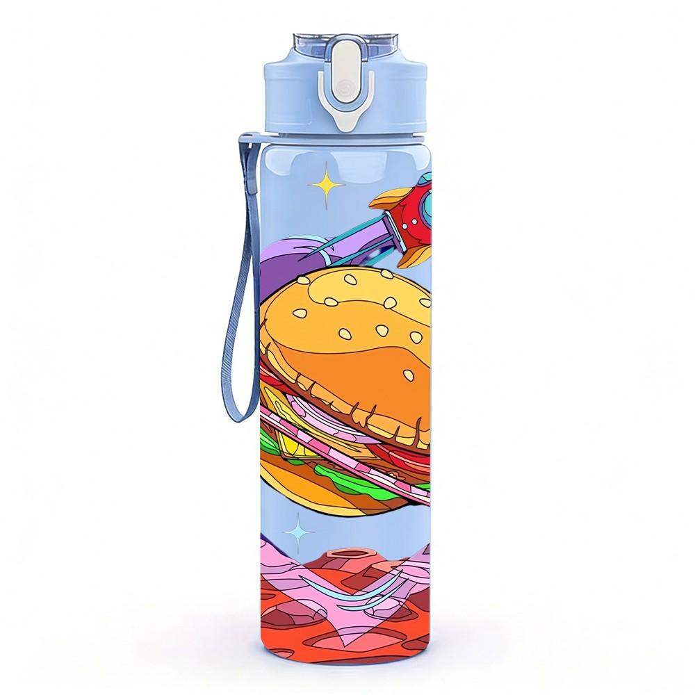 1PC Colorful Outer Space Planet 750ml Color Plastic Sports Water Bottle Leakproof Flip Straw Lid Suitable for Sports Office Home Use