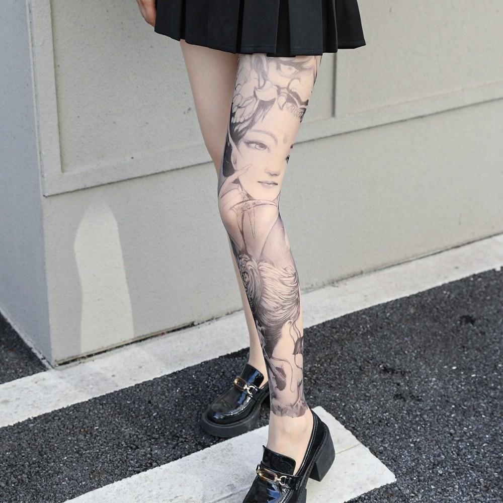 1pc Sexy Single-leg Socks Simulated Tattoo Tattooed Stockings Women's Printed Thigh Socks  Summer