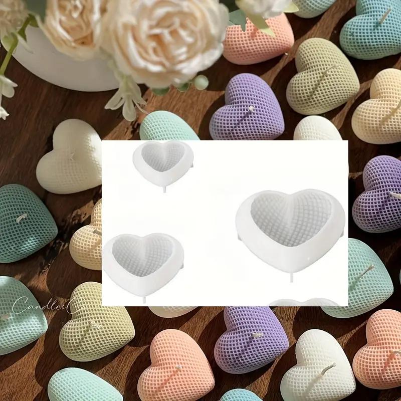 3PCS Frosted Mesh Woven Heart-Shaped Resin Molds for DIY Heart Candles, Clay, Plaster Ornaments, And Silicone Molds for Desktop