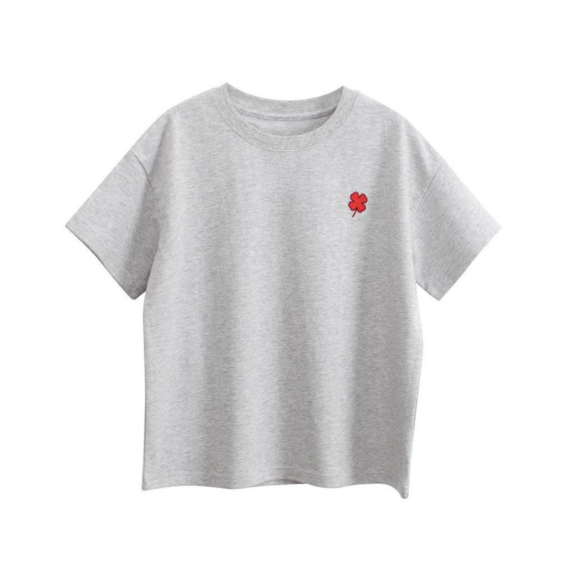 Children's Clothing Summer Children's Embroidered Clover Short sleeve T-shirt Boys and Girls Loose Clothes Medium and Big Children Cotton Top