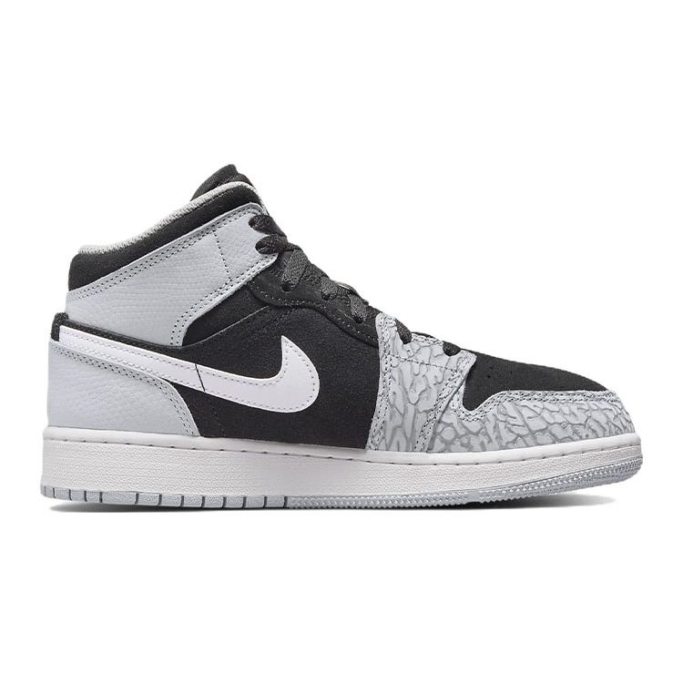 Air Jordan 1 Mid SE GS Elephant Toe Kids Sneakers Grey Black White DM6216-016
