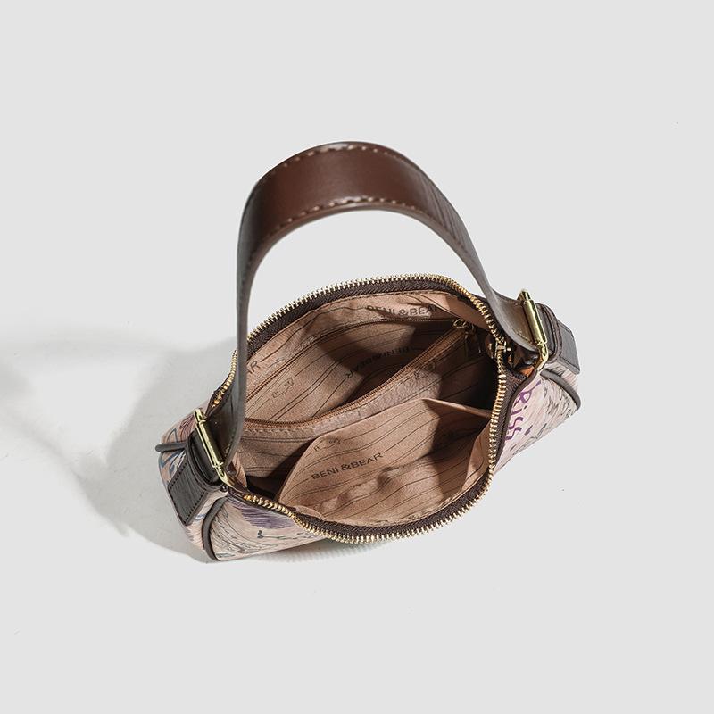 Hochwertige Graffiti Achseltasche für Damen Mode Vielseitige Halbmondtasche Elegant Pendler Ein-Schulter Umhängetasche für Damen