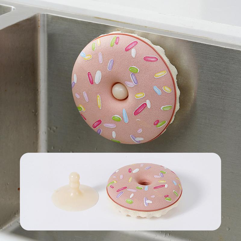 Dish Sponge With Suction Cup Non-Scratch Donut Sponge Set With Suction Cup Quick Drainage Dishwashing Brush For Kitchen