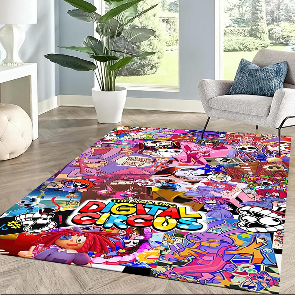 Digital Circus Floor Rug Office Rug Suitable for Playrooms Study room Outdoor Living Rooms Anti-slip Rug Anime Office Decor
