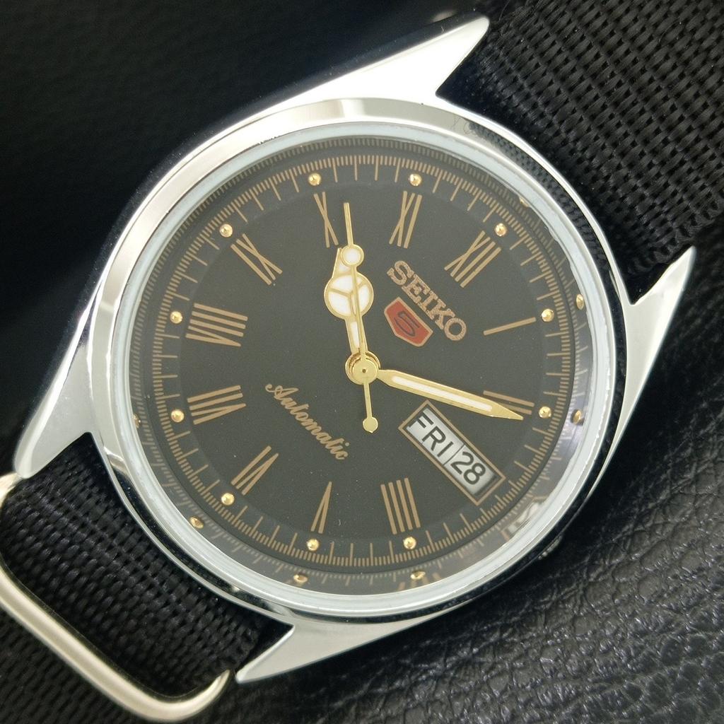 

VINTAGE REFURBISHED SEIKO 5 AUTOMATIC 6309A JAPAN MENS BLACK WATCH a442133-1