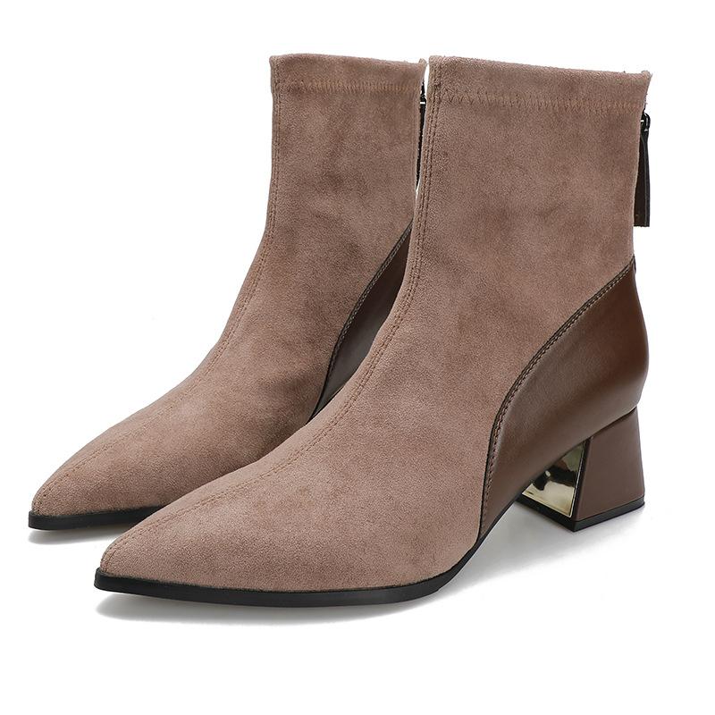 

Autumn and winter new pointed high-heeled short boots custom fashion color matching medium tube thin boots custom women s Korean version single boots 39