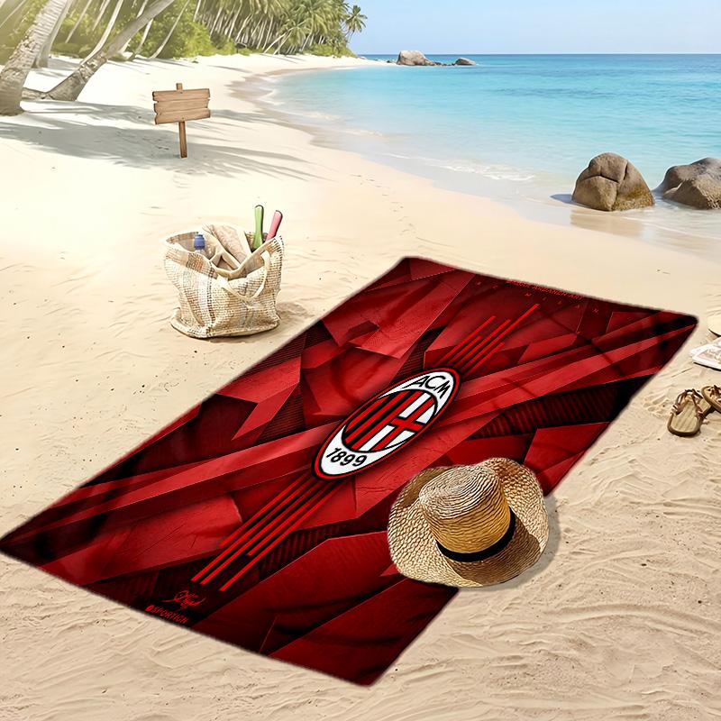מגבת חוף מודפסת AC Milan, מגבת רכה מתייבשת במהירות, שמיכת חוף מלבנית גדולה ניידת לנסיעות, בריכה