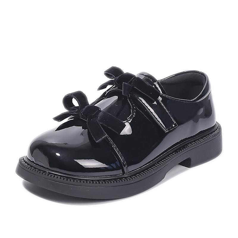 Chic Girls Black Mary Jane Shoes with Double Bowknot Spring Autumn Kids Princess Leather Shoe Fashion Causal Children Flat Shoes