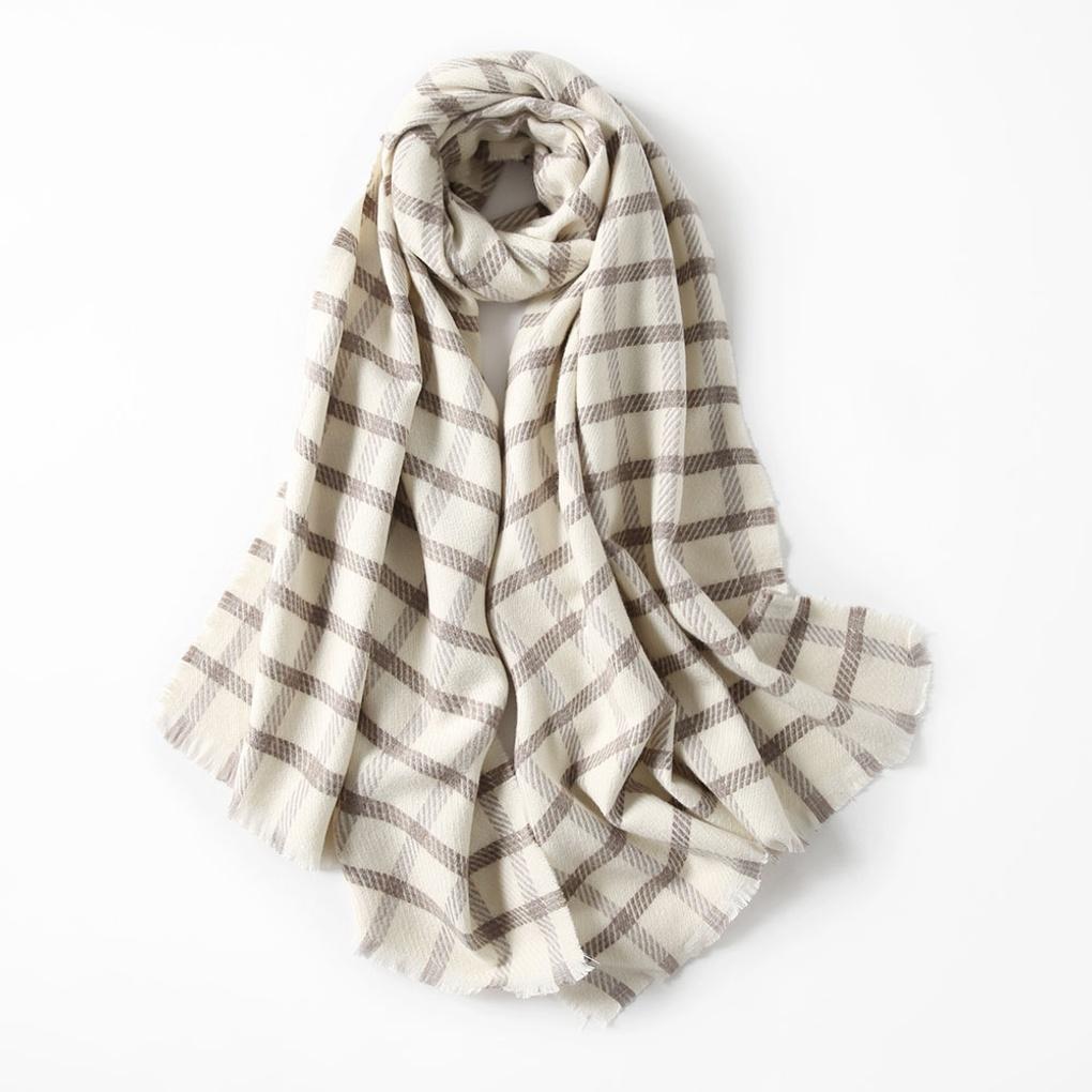 Cashmere Check Mood Long Muffler Shawl Fall/Winter Ivory